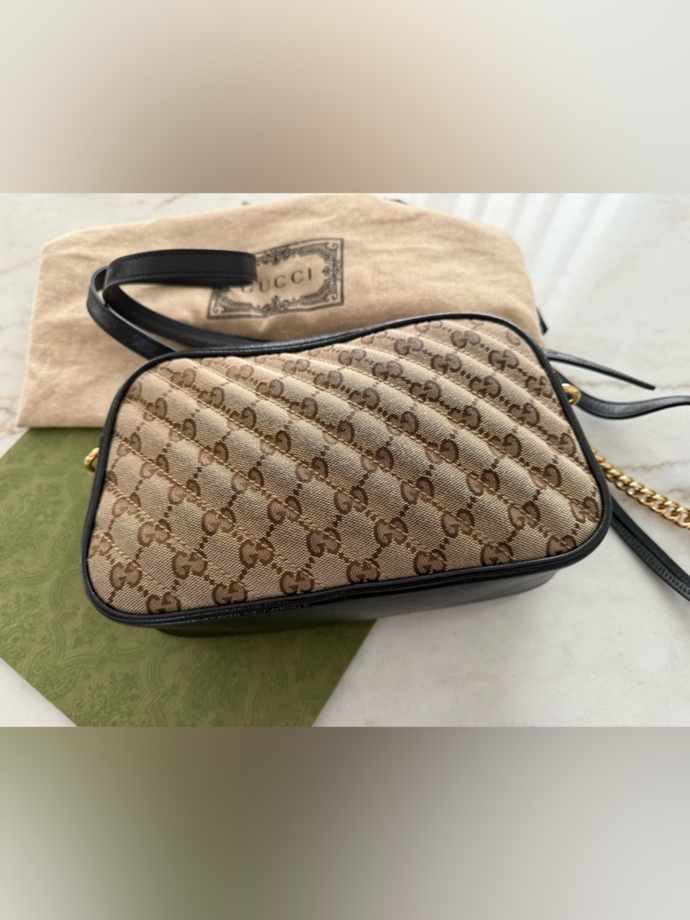 Gucci GG Marmont Shoulder Bag Quilted GG Canvas with leather - Picture 12 of 16